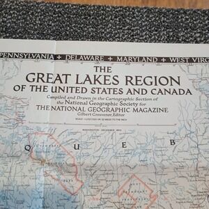 Vintage 1953 National Geographic Great Lakes Region Map United States Canada